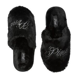 PINK Faux Fur Closed-Toe Slippers M 7/8
